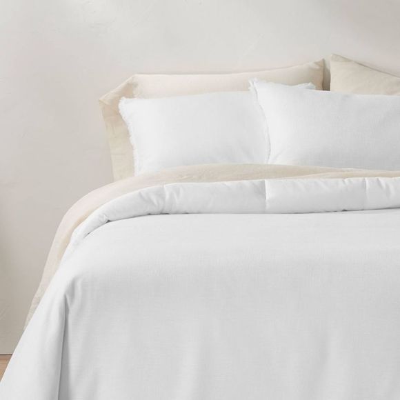 Casaluna Bedding Fullqueen Heavyweight Linen Comforter Sham Set White Casaluna Open Box